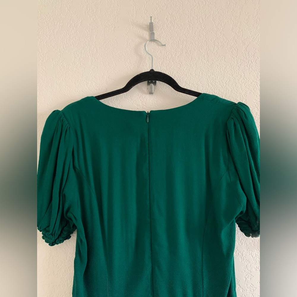 Reformation Womens Lacey Dress Size 12 Emerald Green Puff Sleeve Midi Retro - Picture 3 of 10